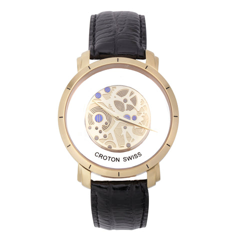 Croton Mens Stainless steel Goldtone See Thru Dial Watch