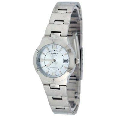 Casio Womens  Silver-Tone Shell Blue Dial Watch