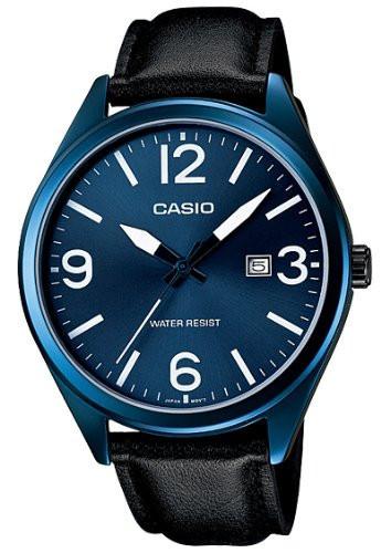 Casio Mens Blue IP Leather Strap Fashion Analog Watch