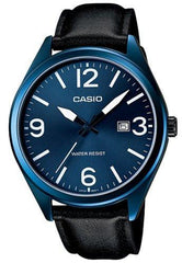 Casio Mens Blue IP Leather Strap Fashion Analog Watch