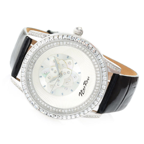 Nina Raye Women's Scarlet Quartz Mother-of-Pearl Crystal Accented Strap Watch