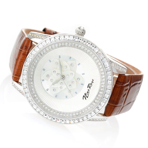 Nina Raye Women's Scarlet Quartz Mother-of-Pearl Crystal Accented Strap Watch
