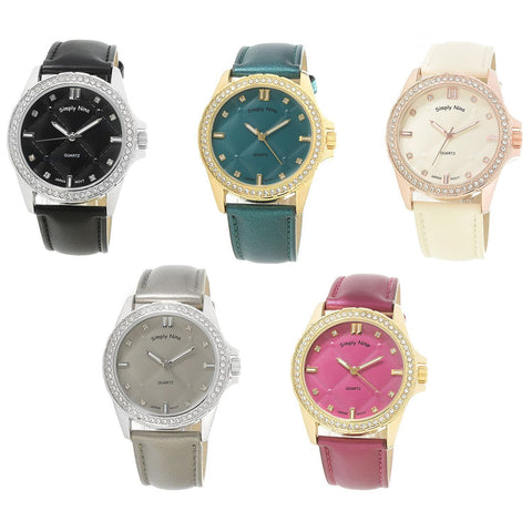 Nina Raye Women's Set of 5 40mm Quartz Crystal Accented Strap Watches