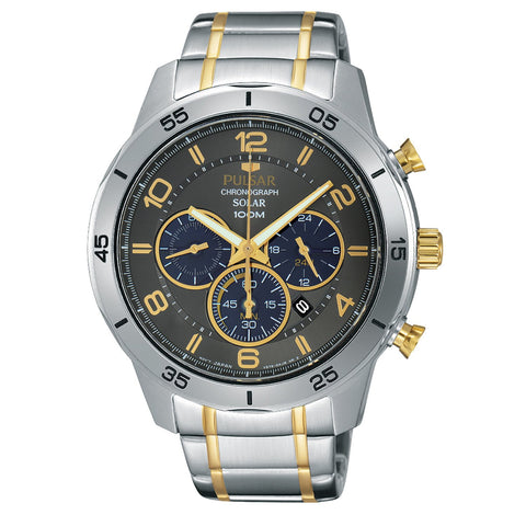 Mens Chronograph Solar Two Tone with Gray Dial