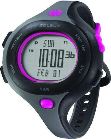 Soleus Women's SR009011 Chicked Grey Digital Dial with Black and Pink Polyurethane Strap Watch