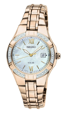 Seiko Womens Goldtone Diamond Bezel Watch