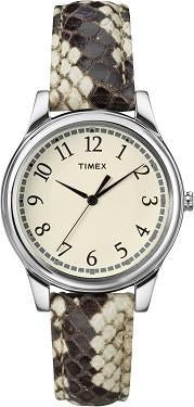 Timex Womens Black and White Python Leather Strap Watch