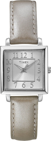 Timex Womens Square Dial Taupe Leather Strap Watch