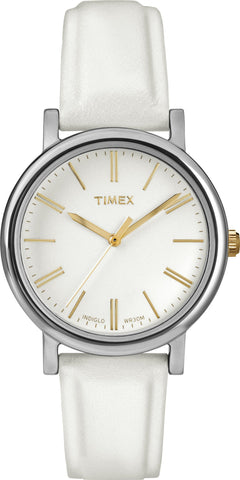 Timex Womens White Analog Leather Strap Watch