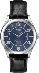 Timex Mens Silvertone Case Black Leather Band Watch