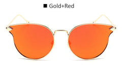New 2017 Ladies Cat Eye Flat Sunglasses Women Fashion Vintage Metal Frame Mirror Sun Glasses Unique Female Sunglass UV400