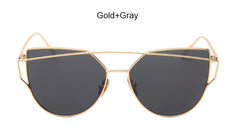 New Cat Eye Sunglasses Women Vintage Fashion Rose Gold Mirror Clear Sun Glasses Unique Flat Sunglasses