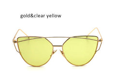 New Cat Eye Sunglasses Women Vintage Fashion Rose Gold Mirror Clear Sun Glasses Unique Flat Sunglasses