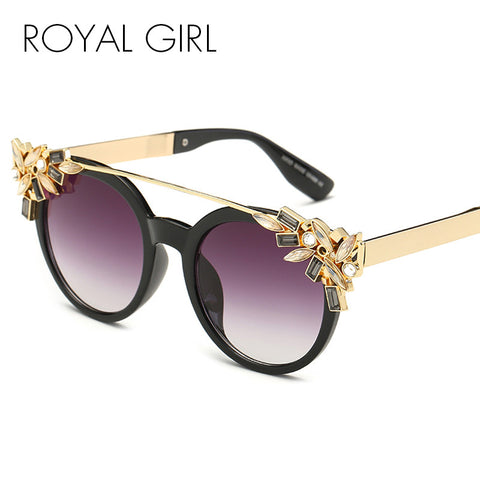 ROYAL GIRL Women Cat Eye Sunglasses Vintage Brand Designer Crystal Diamond Frame Flat Top Sunglasses SS947